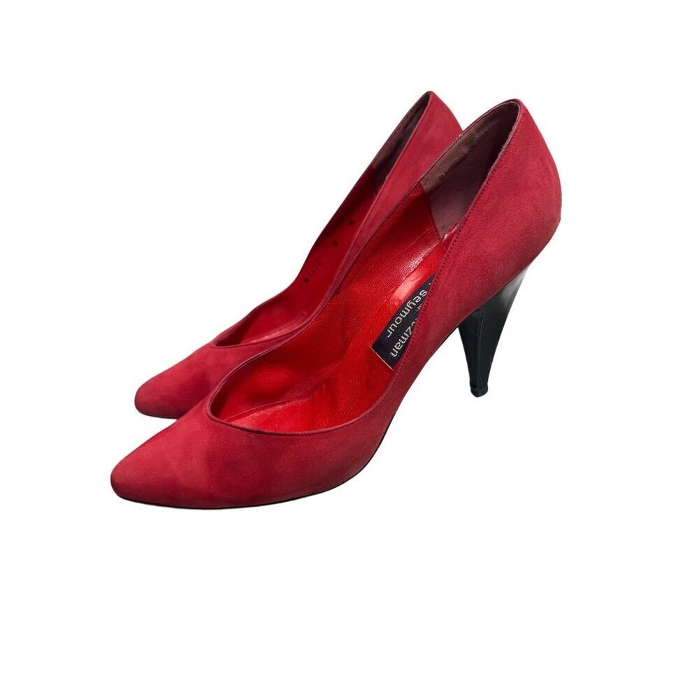 Stuart Weitzman Mr Seymour Red Suede & Black Leather Heels Pointed Toe- LT3286